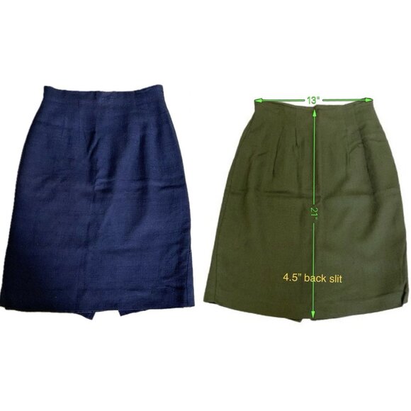 Lot 2 Vintage Pencil Skirt Green & Blue Size 6 & S - Knee-Length Back Slit Lined - Picture 1 of 16
